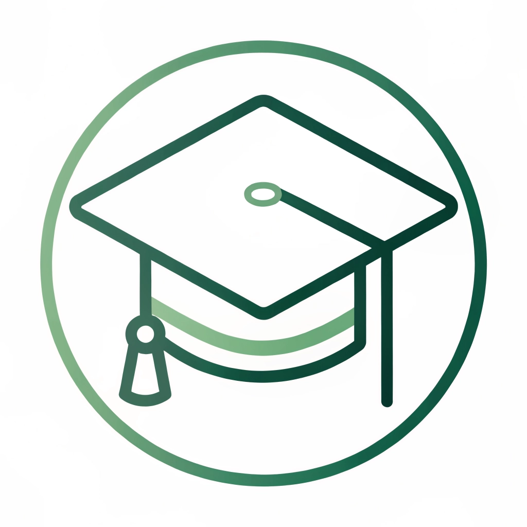 Green graduation cap icon inside a circle, symbolizing education or graduation